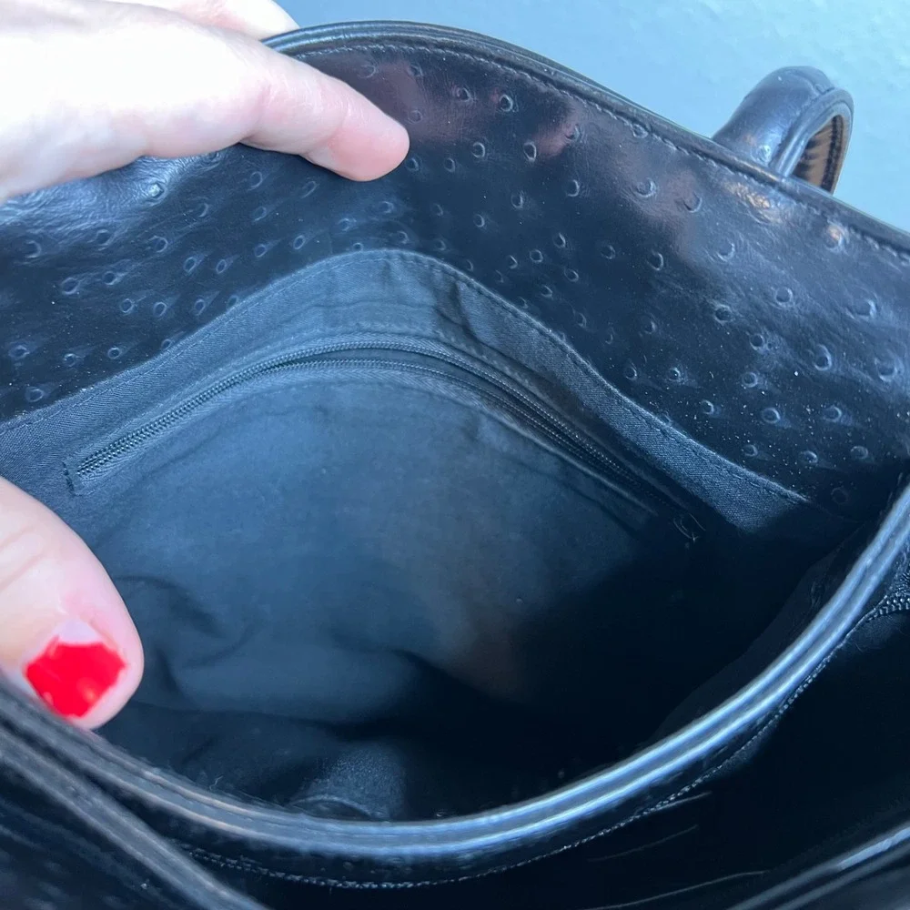 Bueno Black Faux Leather‎ Textured Tote Bag Shoulder Bag Zip Top Pockets